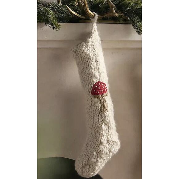 Anthropologie Terrain Chunky Knit Icon Stocking Mushroom Hand knit Christmas